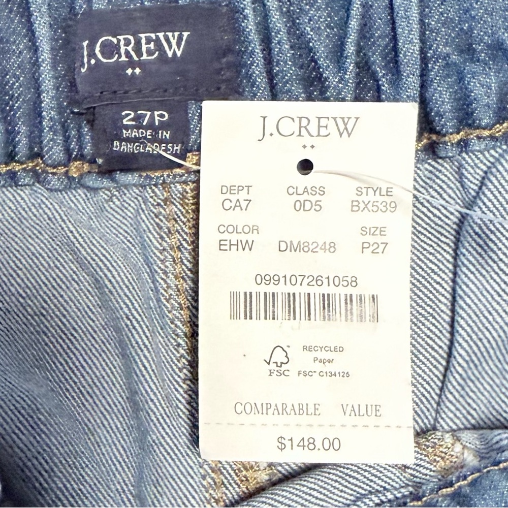 J.Crew Factory Petite Chambray Pants 27P Pull-On Elastic Waist Cropped Denim NWT - Picture 7 of 8